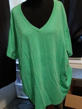 Roaman's V-Neck Short Sleeve Top - Bright Green